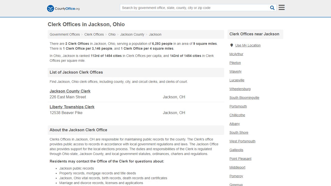 Clerk Offices - Jackson, OH (County & Court Records)